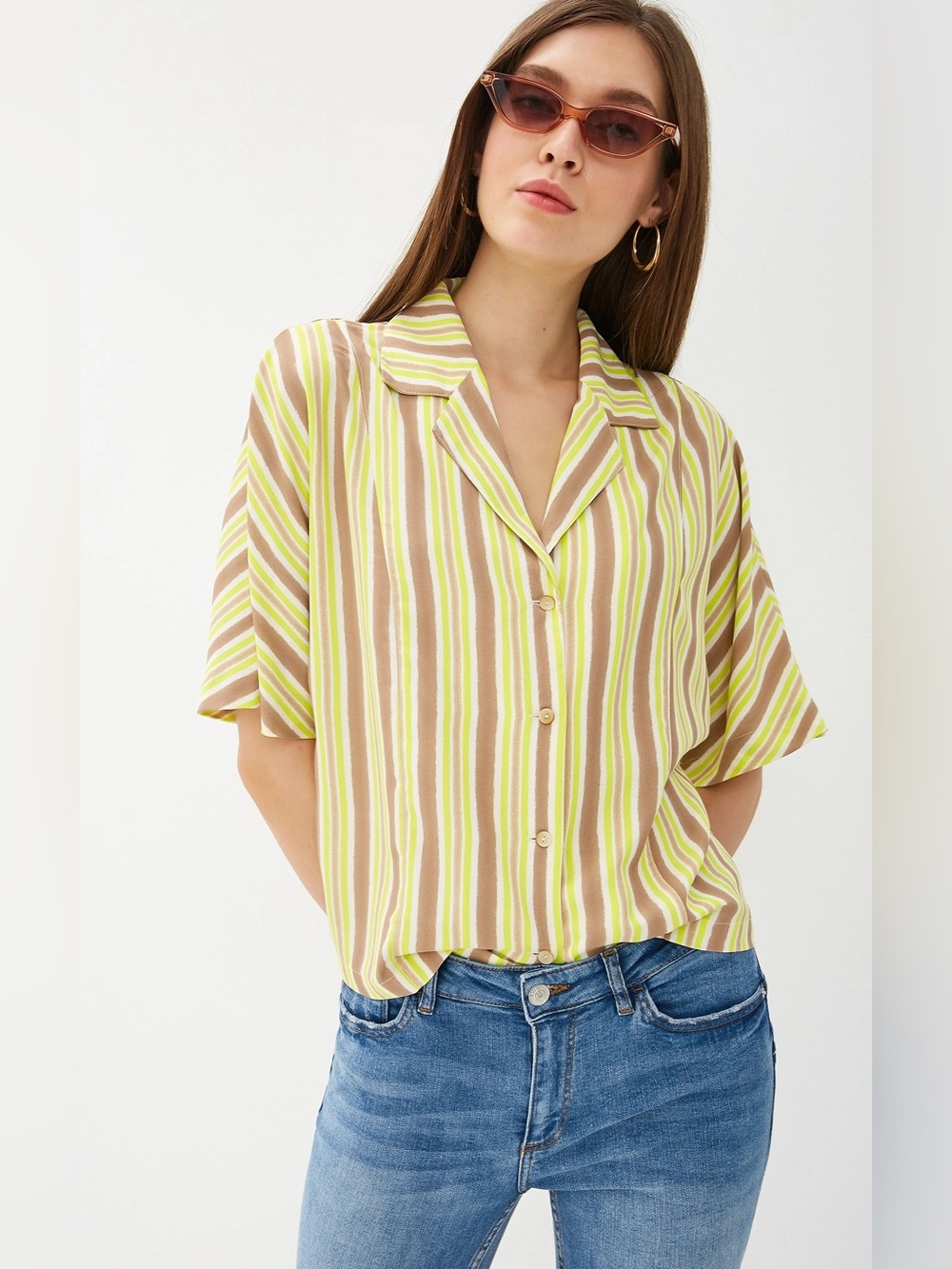 Nordstrom MNG Striped ShortSleeve Button-Down Shirt Small Dolman